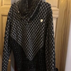 Chic Black and Gray Cowl Neck Sweater